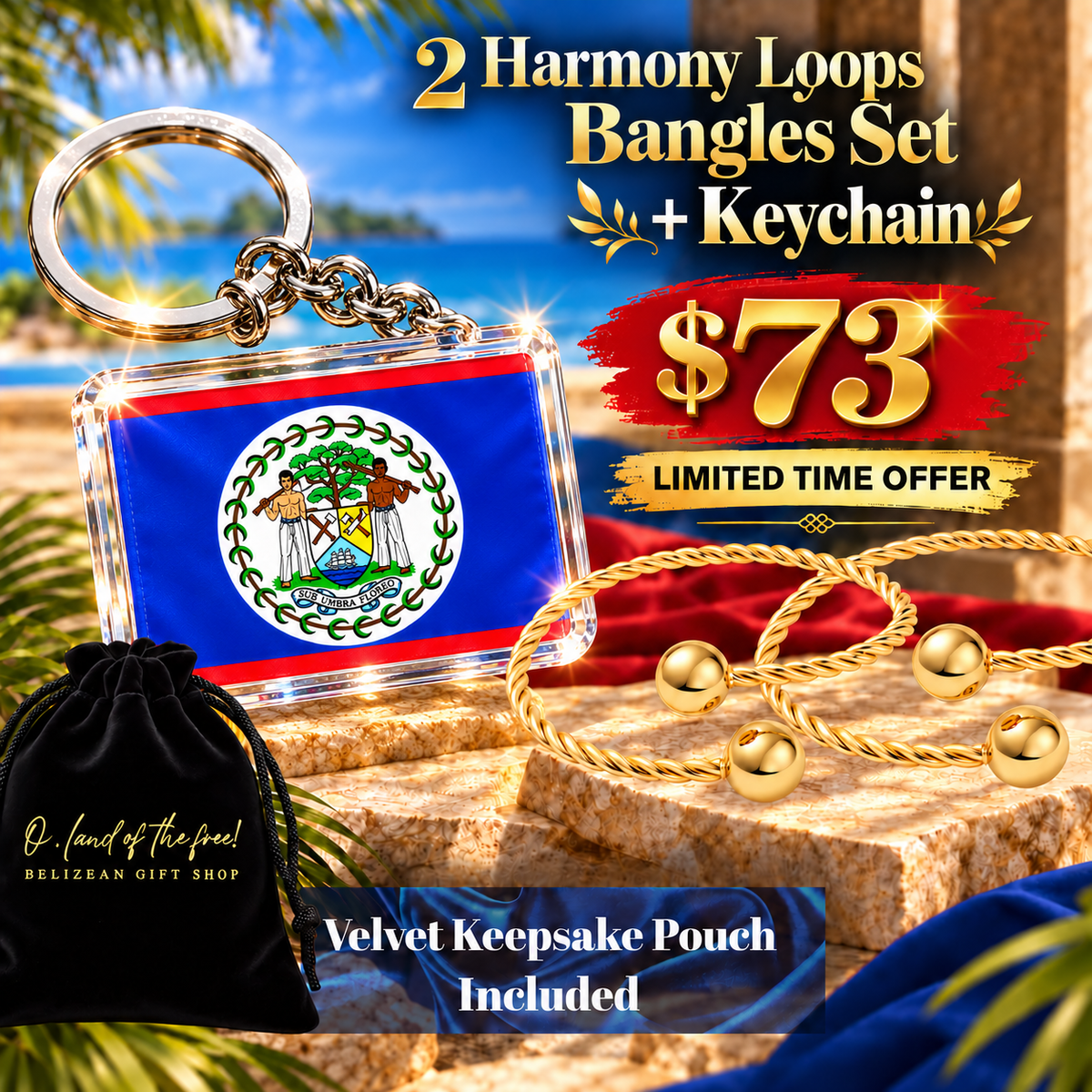 2 Harmony Bangles Pairs and 1 Belize Flag Keychain