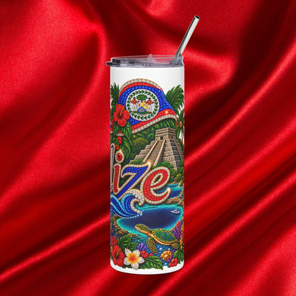 Belize Tropical Stainless Tumbler 20oz Travel Cup with Palm, Hibiscus & Seaside Design
