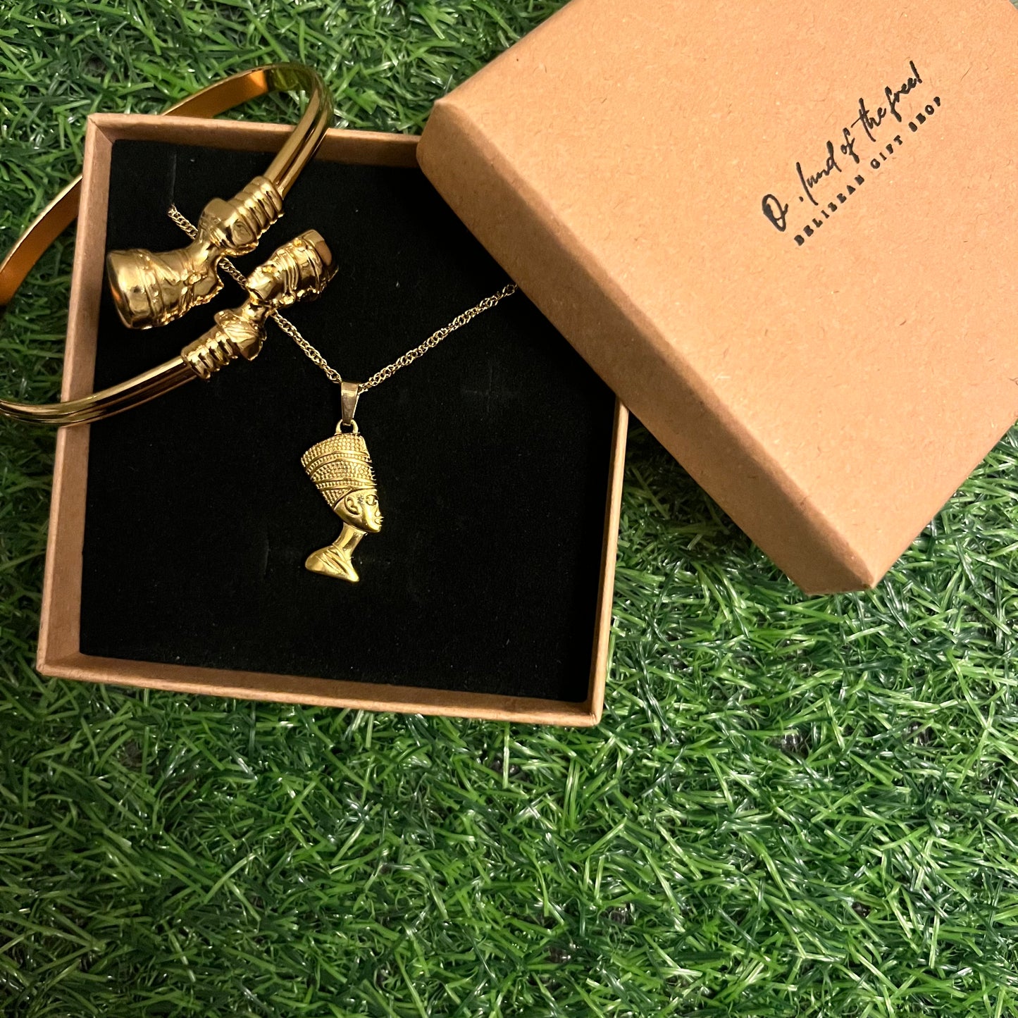 Nefertiti Bangle 18K gold plated Bangle or Necklace and Bangle Set