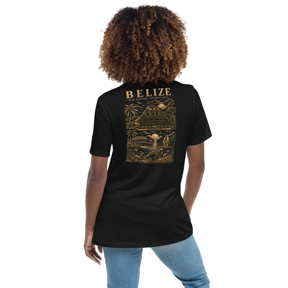 Black Belizean women’s relaxed t-shirt, back