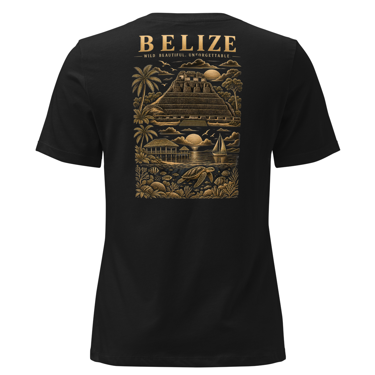 Back view of black Belize shirt for women