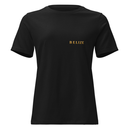 Belize Gold women’s relaxed t-shirt in black, front view
