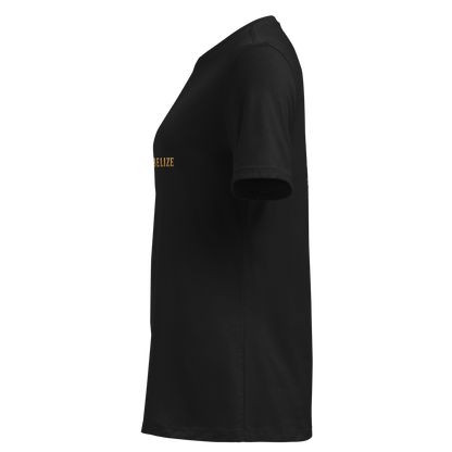 Left side view of Belizean pride women’s t-shirt in black
