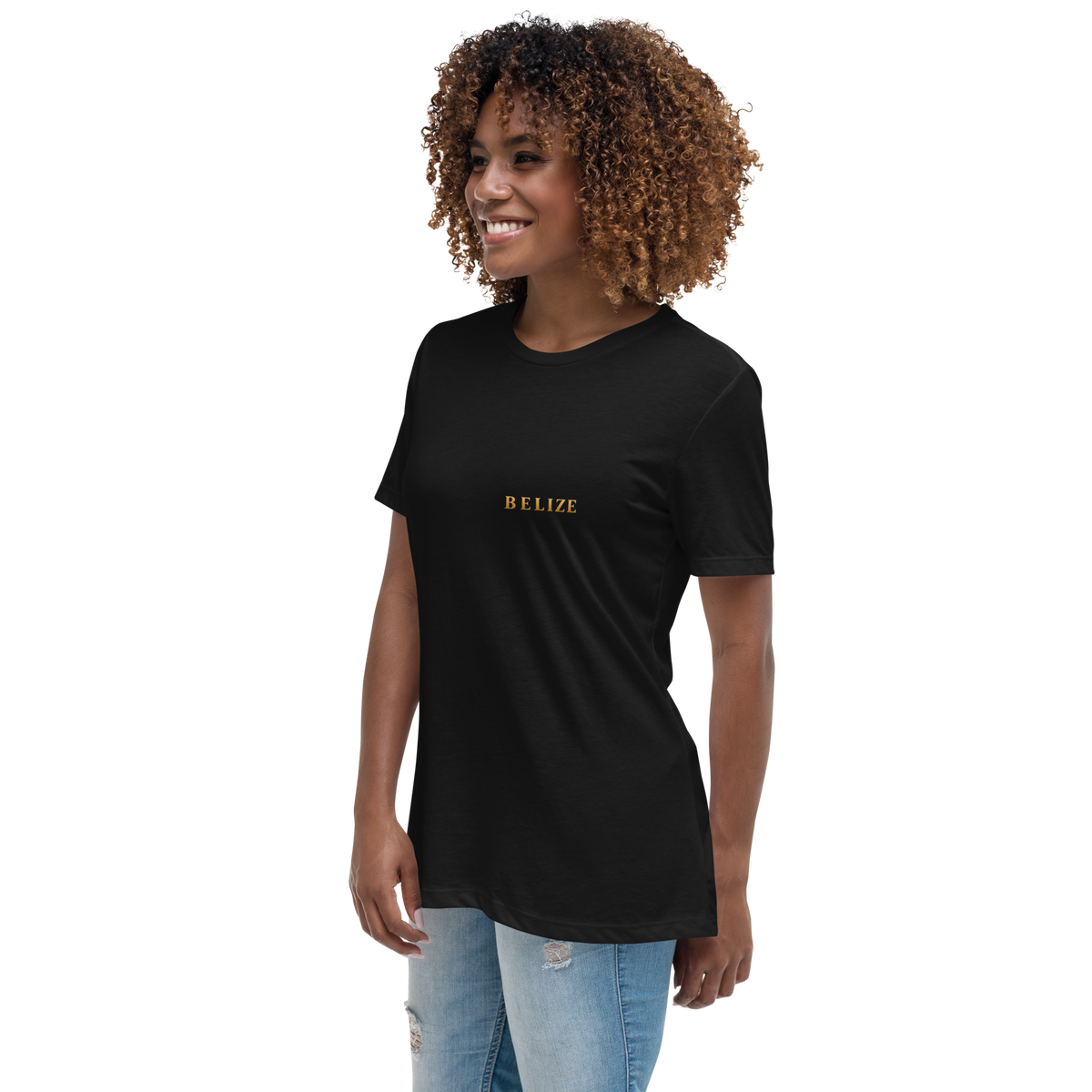 Belize shirt for women in black, left front angle
